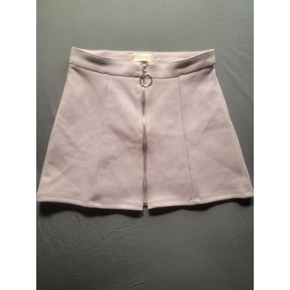 Altar'd State Faux Suede Ring Zip Front Mini Skirt XS Pink Mauve A Line